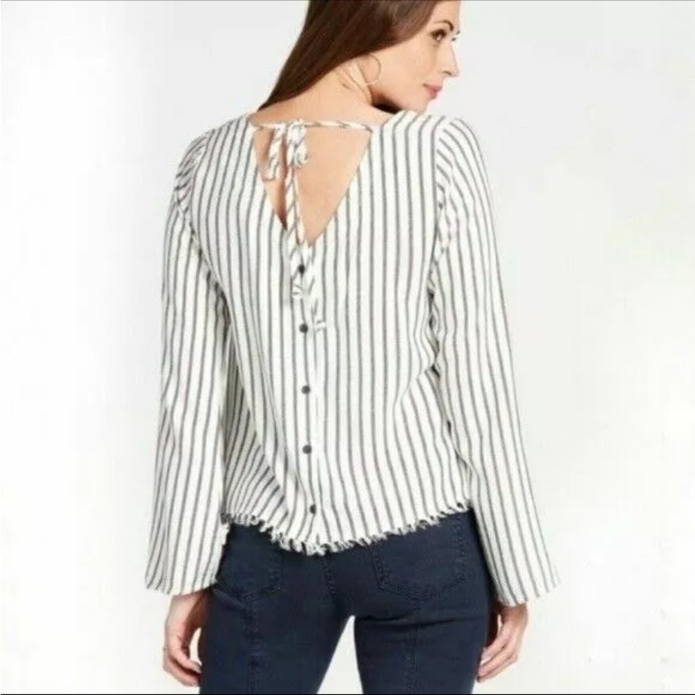 Cloth & Stone Anthropologie Button Back Top Small Black White Stripe Boho